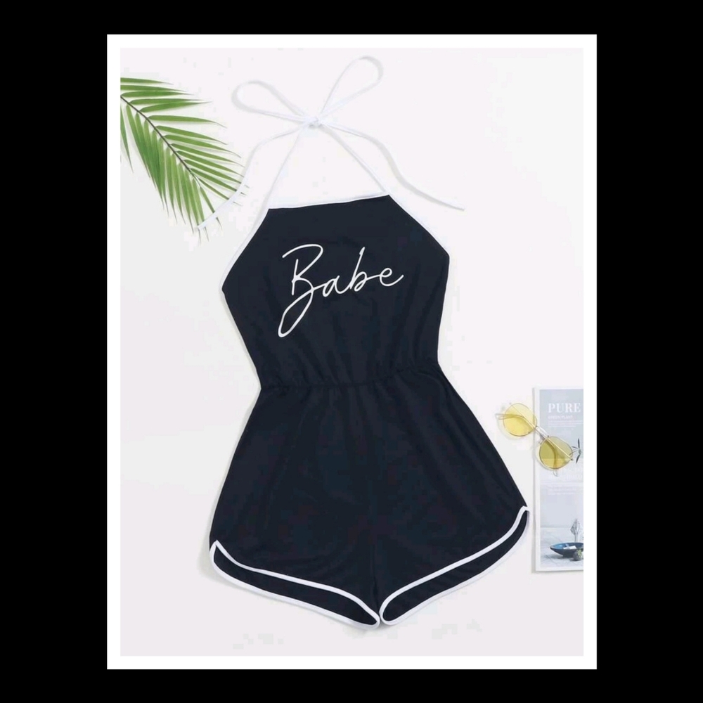 💋LETTER GRAPHIC SELF TIE HALTER ROMPER!!!
